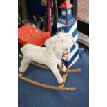 A 1960'S CHILDS ROCKING HORSE, length approximately 84cm x height 64cm together with a novelty model