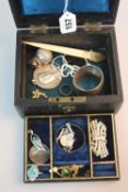 A JEWELLERY BOX AND MIXED LOT OF COSTUME JEWELLERY, etc