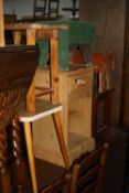 A QUANTITY OF MISCELLANEOUS FURNITURE, to include a pine child's rocking horse, a pine bedside unit,