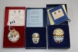 THREE BOXED HALCYON DAYS, including 1985 Christmas Box, 1982 Easter egg and 1985 Easter egg