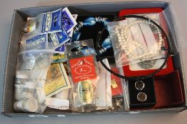 A TRAY OF MIXED COSTUME JEWELLERY, etc