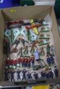 A QUANTITY OF ASSORTED PLAYWORN CAST LEAD FIGURES, Cowboys and Red Indian, Soldiers, Guardsmen