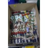 A QUANTITY OF ASSORTED PLAYWORN CAST LEAD FIGURES, Cowboys and Red Indian, Soldiers, Guardsmen