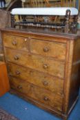 A VICTORIAN BURR WALNUT CHEST, of two short and three long drawers (sd, veneer lifting/missing)