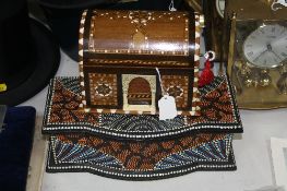 A MODERN DOMED INLAID CASKET, and another painted box (2)