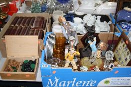FOUR BOXES SUNDRIES, to include boxed chess set, books, novelty golfing items, teawares etc
