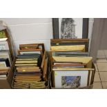 PAINTINGS AND PRINTS, two boxes of assorted paintings and prints including an oil on board of a