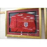 A FRAMED SIGNED ENGLAND 1966 REPLICA SHIRT, possibly Martin Peters and Geoff Hurst