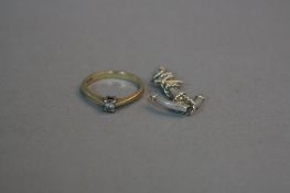 A 9CT DIAMOND SOLITAIRE RING, ring size L, approximate weight 2.1 grams, together with an anchor