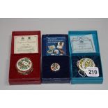 THREE BOXED HALCYON DAY BOXES, including 1983 Christmas box, strawberry box and Hardy Birmingham box