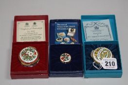 THREE BOXED HALCYON DAY BOXES, including 1983 Christmas box, strawberry box and Hardy Birmingham box
