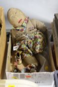 AN EARLY MERRYTHOUGHT CLOTH DOLL, embroidered features, distressed condition, missing most of