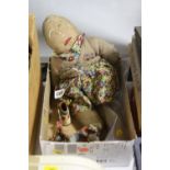 AN EARLY MERRYTHOUGHT CLOTH DOLL, embroidered features, distressed condition, missing most of