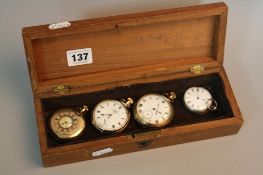 THREE GOLD PLATED POCKET WATCHES, and one silver pocket watch (4)