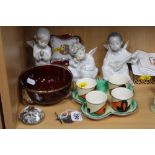 A SOUTH AFRICAN SHILLING, mounted, three Lladro angels, an egg set, etc (sd)