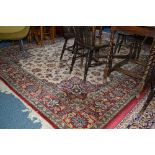 A SECOND HALF 20TH CENTURY WOOLLEN BELGIAN MADE SUPER KESHAN CARPET SQUARE, cream ground, foliate