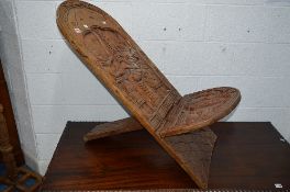 A CARVED HARDWOOD SEAT, (splits into two sections)