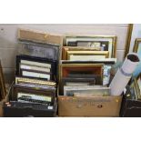 PAINTINGS AND PRINTS, two boxes of late 19th and 20th Century oil paintings, watercolours and