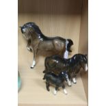 THREE BESWICK HORSES, Mare No 1549 (first version), brown, Shetland Pony No 1033 and Foal No 1034 (