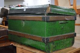 A PAINTED TIN TRUNK
