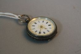 A SILVER LADIES FOB WATCH, and a brass combination snuff box