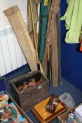 VARIOUS FISHING RODS, REELS, NETS, SNOOKER CUES, ETC, to include Ambassadeur Abu reel, Mitchell