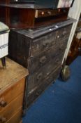 A VICTORIAN STAINED PINE CHEST, of two short and three long drawers (sd)