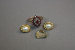 A JEWELLERY COLLECTION, to include a modern diamond and ruby oval cluster ring, ring size Q,