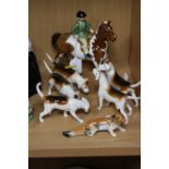 A BESWICK GIRL ON PONY, No 1499, skewbald, together with five Beswick foxhounds Nos 2262, 2263, 2264