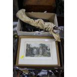VARIOUS MUSICAL EQUIPMENT AND FOUR FRAMED BOOK PRINTS