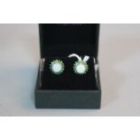 A PAIR OF 9CT OPAL AND EMERALD CLUSTER EARRINGS