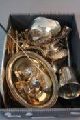 A BOX OF SILVER PLATE, including cruet, animal models, etc