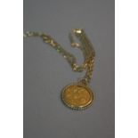 A 1982 HALF SOVEREIGN, in a 9ct mount and on a 9ct chain, approximate total weight 8.4 grams