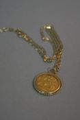 A 1982 HALF SOVEREIGN, in a 9ct mount and on a 9ct chain, approximate total weight 8.4 grams