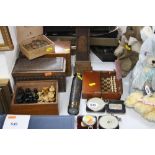 VARIOUS SUNDRIES, to include two cased Fowlers calculators, hand held telescope, chess set, coins,