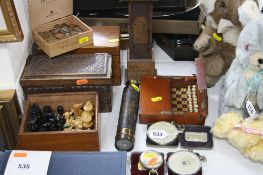 VARIOUS SUNDRIES, to include two cased Fowlers calculators, hand held telescope, chess set, coins,
