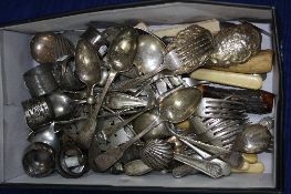 A MIXED LOT OF SILVER PLATE, silver, etc