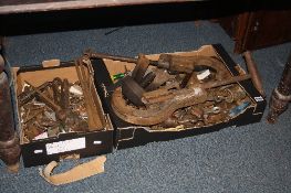 TWO BOXES CONTAINING VINTAGE HAND TOOLS, including record No 104 pipe cutter etc
