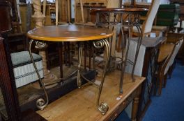 TWO VARIOUS METAL FRAMED OCCASIONAL TABLES, with wooden tops