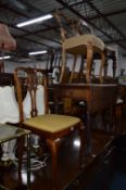 A MODERN SPOON BACK BEDROOM CHAIR, two Victorian chairs, an Edwardian chair and a TV unit (5)