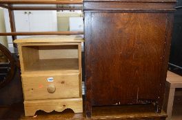 AN OAK OCCASIONAL TABLE, an oak gramophone case and a pine bedside cabinet (3)