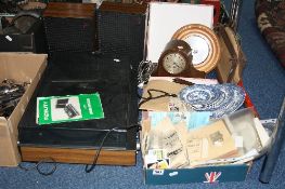 A FIDELITY RECORD PLAYER, and two trays and loose sundry items, to include clock, barometer,