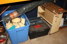 A CHILDS WORK STATION and two tool boxes with contents