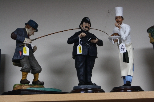 THREE DENNIS FAIRWEATHER FIGURES, 'Chef', 'County Policeman' and 'Fisherman lands a catch' (3)