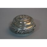 A SILVER INDIAN EMBOSSED BOX, approximate weight 98 grams