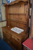 AN EARLY 20TH CENTURY PINE KITCHEN DRESSER, with three drawers (top not original), approximate
