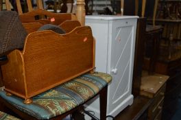 A PAINTED PINE POT CUPBOARD, stamped GNR, a mahogany nest of three tables, Jones sewing machine (