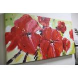 LIANG DING LEI, POPPIES, an abstract study, oil on canvas, COA attached verso, signed lower right,