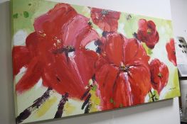 LIANG DING LEI, POPPIES, an abstract study, oil on canvas, COA attached verso, signed lower right,