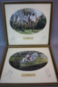 MONICA LONG (BRITISH 20TH CENTURY), a set of six Horse Racing scenes, watercolours, mounted as ovals